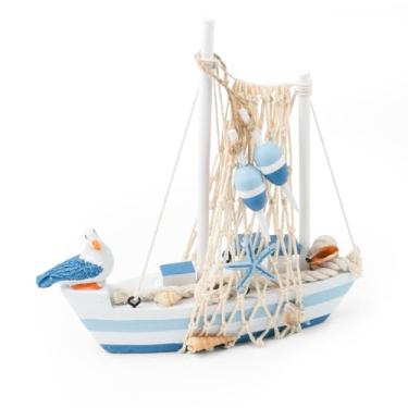 Imagem de Meching Mini veleiro modelo de decoração de barco de madeira conjunto de decoração de casa decoração náutica ornamentos de barco à vela modelos de veleiro para quarto, escritório, banheiro, decoração