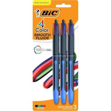 Imagem de BIC Caneta esferográfica retrátil lisa de 4 cores, ponta de 1,0 mm para fluxo de tinta suave, pacote com 3 unidades em cores sortidas de tinta