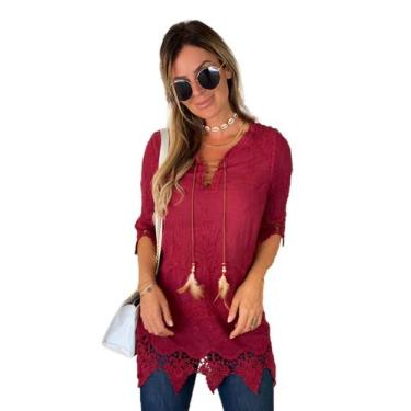 Imagem de Blusa Camisa Importada Renda Algodão Moda Praia Levinha / Saida de Pra