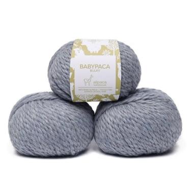 Imagem de Conjunto de 3 novelos de lã de alpaca 100% bebê, peso volumoso, feito no Peru, macio e perfeito para tricô e crochê (azul-celeste, volumoso)