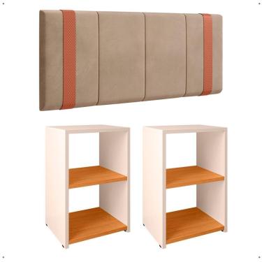 Imagem de Kit 2 Mesinhas Lateral Pequena Cabeceira Suspensa Almofadada Cama Box Casal 1,40 Decoração Quarto - Lojas RPM