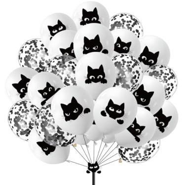 Imagem de Decorações engraçadas de balões de aniversário de gato, 40 peças de balões pretos para festa de Halloween, miau, aniversário, chá de bebê, Halloween, doces ou travessuras, artigos de festa
