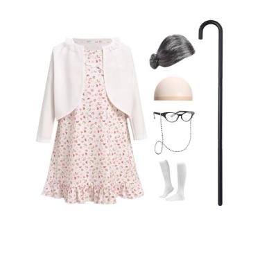 Imagem de Fantasia de senhora para crianças, meninas, vestido de avó com cardigã 100 dias de escola, fantasia de Halloween, Branco e vermelho, 5-6 Anos