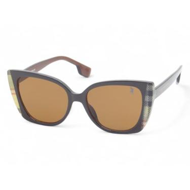 Imagem de Óculos de Sol Gateado Polo London Club, design Clássico com Proteção UVA/UVB - Kit contém Case Couro ECO, VA5124 Marrom