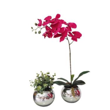 Imagem de Kit 2 Arranjos Flores de Orquídea Real Vaso Prata Dinis - La Caza Stor