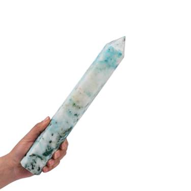 Imagem de JIC Gem Obelisco natural de pinheiro fênix grande quartzo varinha de cristal torre ponto 6 coluna facetada crisocola cristal cura varinha Reiki decoração 0,8-1 kg