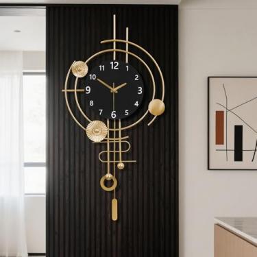Imagem de Relógio de parede, movimento silencioso de quartzo operado por bateria com pêndulo, relógios de parede grandes modernos de metal grande para sala de estar, quarto, casa de fazenda, escritório, cozinha