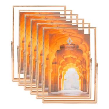 Imagem de Concepts Porta-retrato de metal flutuante dourado com contas de 10 x 15 cm com vidro transparente HD, molduras para fotos extraduráveis - exibição de mesa