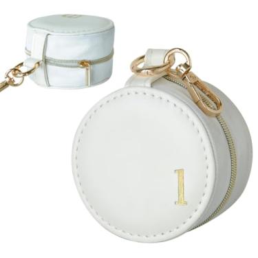 Imagem de COLLECTIVE HOME - Caixa de joias com monograma, porta-anéis de viagem portátil com chaveiro, organizador inicial personalizado para brincos e colares, presente para ela (branco-l)