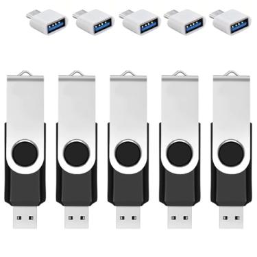 Imagem de Pacote de 5 32 GB USB com adaptador e caixa de memória Type-C, USB 2.0 Flash Drive, cartão de memória rotativo de 360° para celular/pad/PC/laptop/Android - preto (pacote de 5 32 GB)