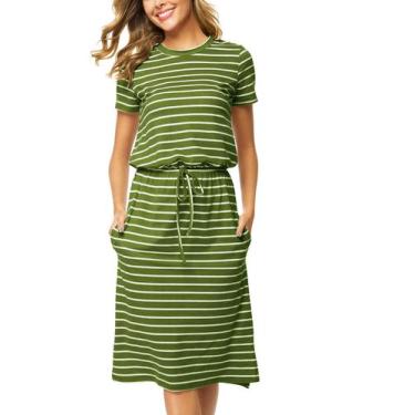Imagem de Vestido casual Simier Fairy feminino de manga curta ArmyGreen M - Simi