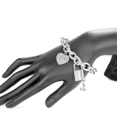 Imagem de Pulseira Pingente Coração Cadeado Corrente Prateado W6565