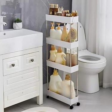 Imagem de Carrinho Organizador com Rodinhas Multiuso para Cozinha, Banheiro, Escritório e Salão - Estrutura Resistente em Aço, Prateleiras Ajustáveis(Branco,KIT 3 CARRINHOS P+M+G)