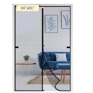 Imagem de Porta de tela magnética, malha de fibra de vidro resistente, divisória mãos livres e à prova de insetos, adequada para porta de garagem, pátios, animais de estimação (preto, 86 x 206 cm)