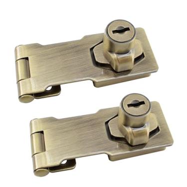 Imagem de Lamvbls 2 peças de trava de ferrolho com chave de 7,6 cm para armários e portas pequenas, design de botão giratório, travas de segurança de metal - Bronze