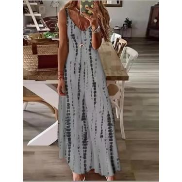 Imagem de Vestido Maxi Tie Dye Feminino - Decote V, Alças Finas, Casual, Verão e