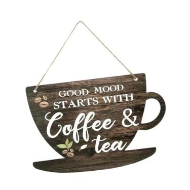 Imagem de YWMJZEU Placa de madeira decorativa em formato de xícara para porta de cafeteria, estilo retrô, leve e ideal para pendurar na parede em cafés, restaurantes e