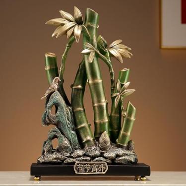 Imagem de SYAHEiPENG Ornamento de resina de bambu, estilo chinês, decoração de bambu pintado à mão para mesa de escritório, sala de estar, estatueta de estudo, significado passo a passo
