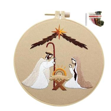 Imagem de Kit de bordado de presépio, Kit de bordado de presépio,Conjunto de bordado para iniciantes - Kit de bordado cristão para presépio, kit de bordado de natal para adultos, kit de bordado para decoração d