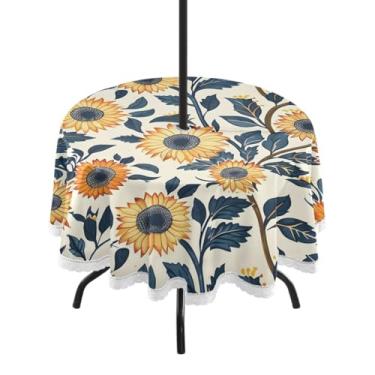 Imagem de CEBUGI Toalha de mesa redonda para uso ao ar livre, girassol, impermeável, com furo Umberlla, capa de mesa lavável para pátio, cozinha, sala de jantar, 152 cm