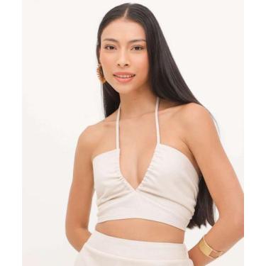 Imagem de Blusa Cropped Feminina Linho Cut Out Marisa-15711, Bege, M