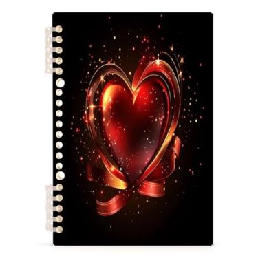 Imagem de Burbuja Caderno de coração vermelho dos namorados, papel pautado universitário A5 com 60 folhas, fichário para escritório, 1 pacote