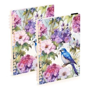 Imagem de Burbuja Cadernos florais pássaros, papel pautado universitário A5 com 60 folhas, fichário para diário, escritório, 2 unidades
