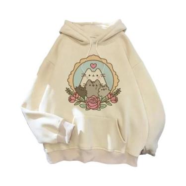 Imagem de Moletom Feminino Oversized Com Capuz Estilo Gato Cartoon Coreano Haraj
