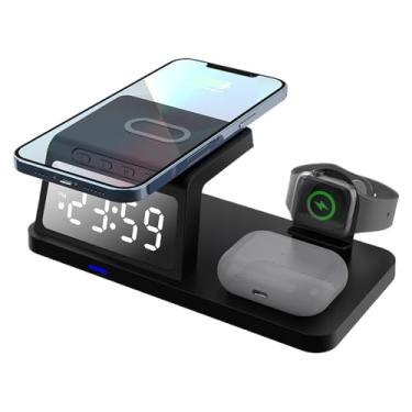 Imagem de Estação De Carregamento Sem Fios - 4 Em 1 Carregamento Rapido Sem Fio Para Varios Dispositivos Inteligentes - Carregador com Despertador | para Escritórios, RV, Acampamento, Viagem, Trabalho e