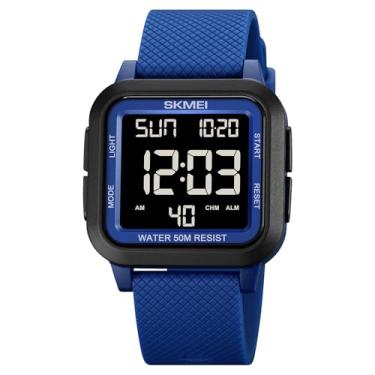 Imagem de SKMEI Relógio esportivo digital militar masculino, ultrafino, à prova d'água, com cronômetro, cronômetro, função de alarme, luz traseira de LED duplo