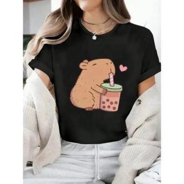 Imagem de Camiseta Feminina Capivara milk Blusa Estilo Over 100% algodão, p, Pre