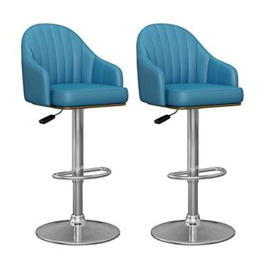 Imagem de Conjunto de 2 banquetas giratórias de couro de poliuretano, cadeiras de bar ajustáveis em altura com banco de bar giratório nas costas, bancos de balcão de cozinha, cadeiras de jantar, decoração azul