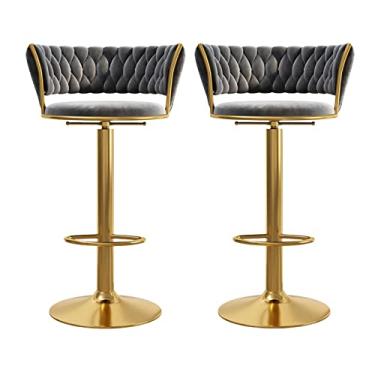 Imagem de Conjunto de 2 bancos de bar giratórios para Kitchen Island, cadeiras modernas de veludo com base dourada, bancos de bar ajustáveis para sala de jantar, clube, pátio, restaurante