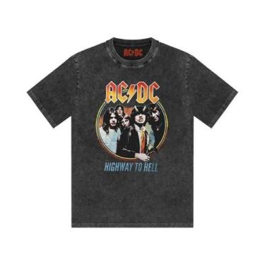 Imagem de Camiseta Masculina Estampada AC/DC Band, Lavada, Retro, Manga Curta, C