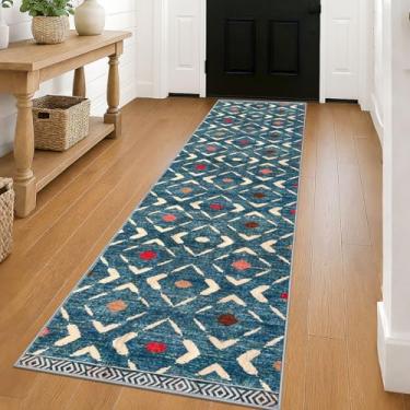Imagem de KILOCOCO Tapete de corredor corredor corredor 2'x8' corredores para corredores tapete de corredor lavável antiderrapante tapete de lavanderia tapete de pilha baixa tapete corredor para quarto cozinha sala de estar banheiro tapete boho, azul/multi