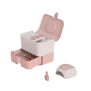 Imagem de Generic Caixa de Armazenamento de Cosméticos Portátil Com Alça Organizador de Gaveta de Maquiagem de Camada Dupla para Acessórios de Cabelo de Esmalte - Caixa de Armazenamento de Maquiagem de (Rosado)