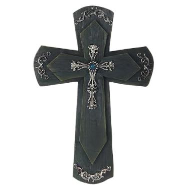 Imagem de ICE ARMOR 41 cm H Estátua decorativa de cruz de madeira estátua de parede escultura ornamento decoração de casa/quarto ideias de decoração para inauguração de casa, feriados e aniversários, ótima