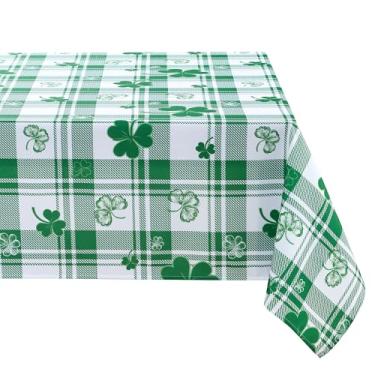 Imagem de Hiasan Toalha de mesa xadrez impermeável para o Dia de São Patrício – Toalha de mesa retangular de 152 x 300 cm para jantar e uso ao ar livre, guingão verde e branco