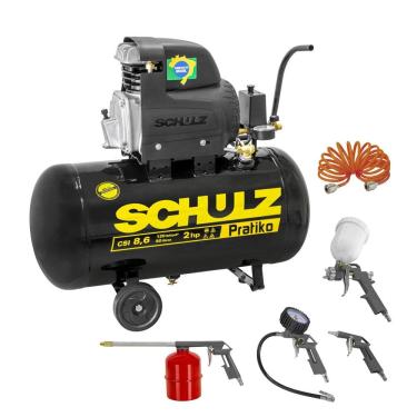 Imagem de Compressor 2CV Pratiko CSI 8,6/50 + Kit Acessório 5 Peças Schulz 127V