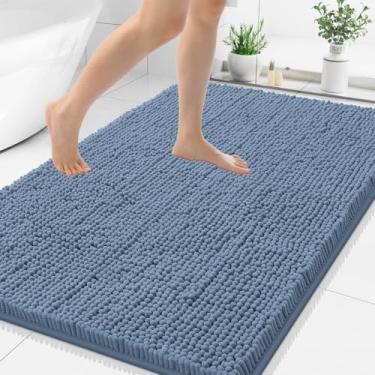 Imagem de Smiry Tapetes de banheiro luxuosos de chenille 102 x 81 cm, tapete de banho felpudo extra macio e absorvente, lavável na máquina, tapete de pelúcia antiderrapante para banheira, chuveiro e piso