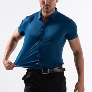 Imagem de Camisas De Negócios Masculinas Pretas De Verão Com Manga Curta, Botão,