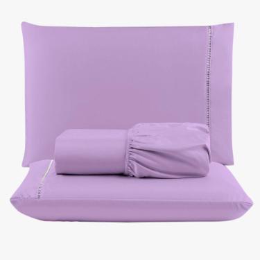 Imagem de Jogo De Lençol Peletizado 400 Fios King 3 Peças - Casa - Hotel - Pousada - Lilás