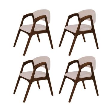 Imagem de Conjunto Com 4 Cadeiras De Jantar Estofada Gabriela Em Madeira E Mdf Mel Linho Bege