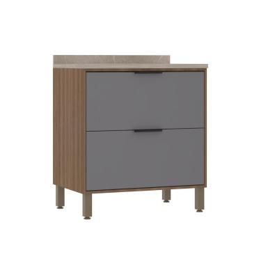 Imagem de Balcão De Cozinha 80cm 2 Gavetões Com Tampo Aspen Luciane Móveis Vanilla Com Cinza Puro