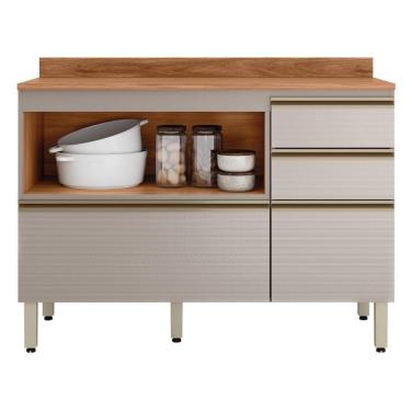 Imagem de Balcão Pia Proença 120cm 1 Porta E 4 Gavetas Nogueira Touch-nude Prime Tx Com Tampo Mdf - Demartêz