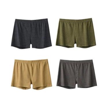 Imagem de Cuecas Boxer Masculinas Casuais De Algodão, Pacote Com 4, Listradas E 