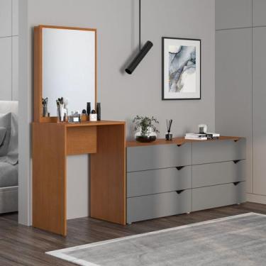 Imagem de Cômoda Penteadeira 6 Gavetas com Espelho 209cm Porto Politorno Móveis,