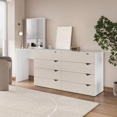 Imagem de Cômoda Penteadeira 8 Gavetas com Espelho 209cm Porto Politorno Móveis,
