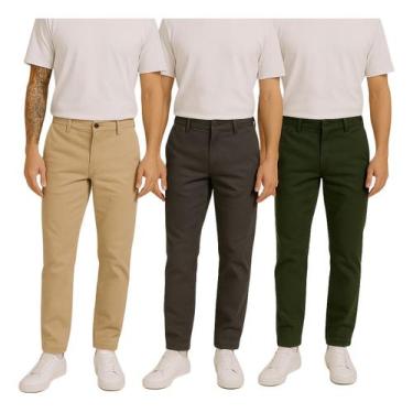 Imagem de Kit 3 Calças Alfaiataria Masculina Social Slim Elegante para Trabalho 