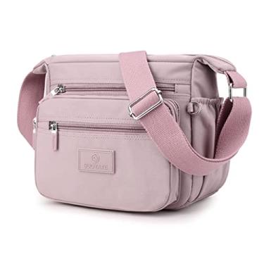 Imagem de Bolsa transversal feminina, bolsa leve para uso diário, bolsa de ombro de nylon impermeável de moda roxo claro